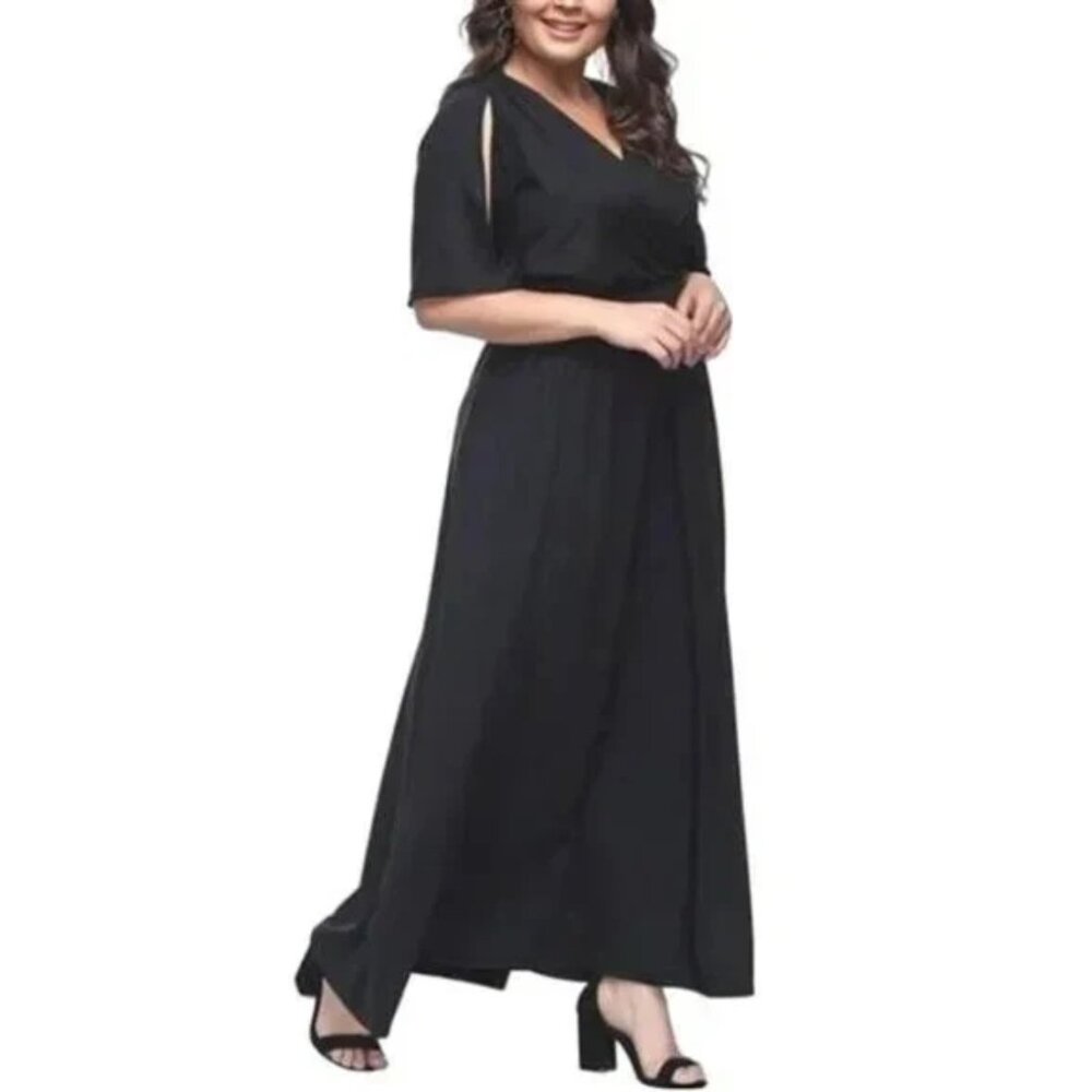 Split Shoulders Short Sleeve Bat Wing Women's Plus Size Surplice Maxi Dress 3XL - Picture 5 of 8